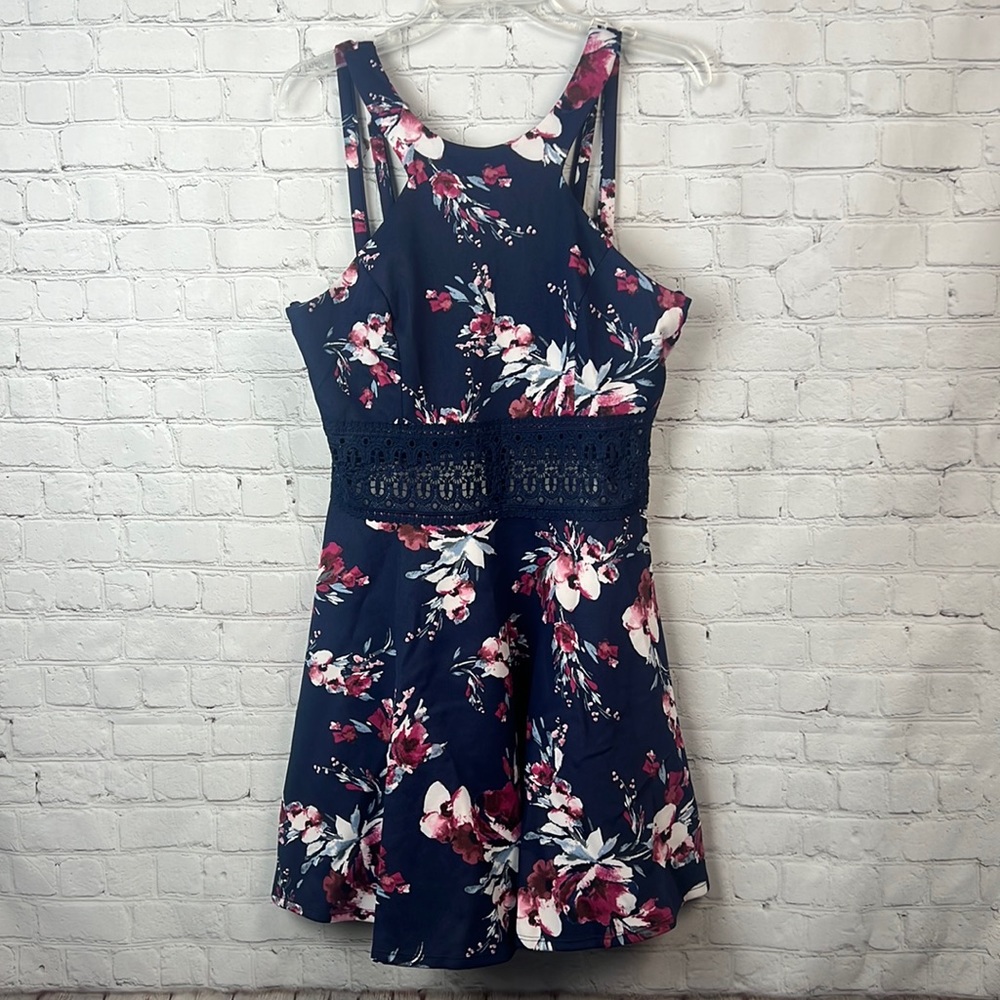 City Studio Blue Floral Lace Cut Out Dress Juniors Size 15 Homecoming
